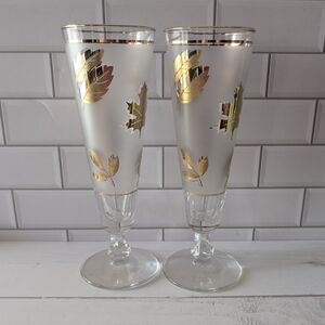 Libbey Mid-Century Golden Leaf Pilsner Glasses Barware Drinkware